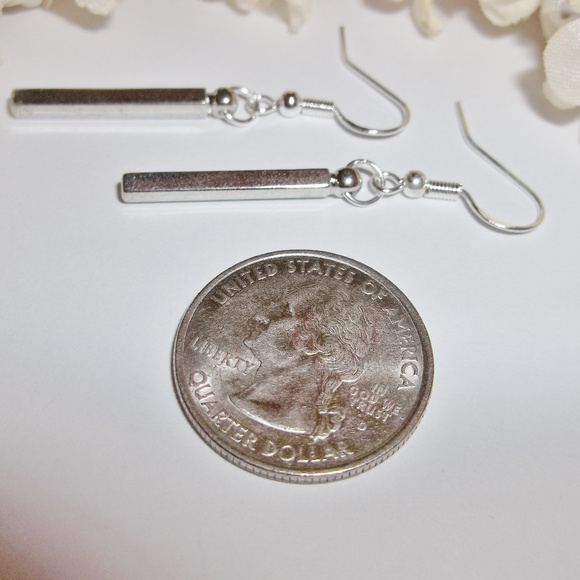 Simple Dark Silver Minimalist Dangle Earrings 3888 - Picture 2 of 5